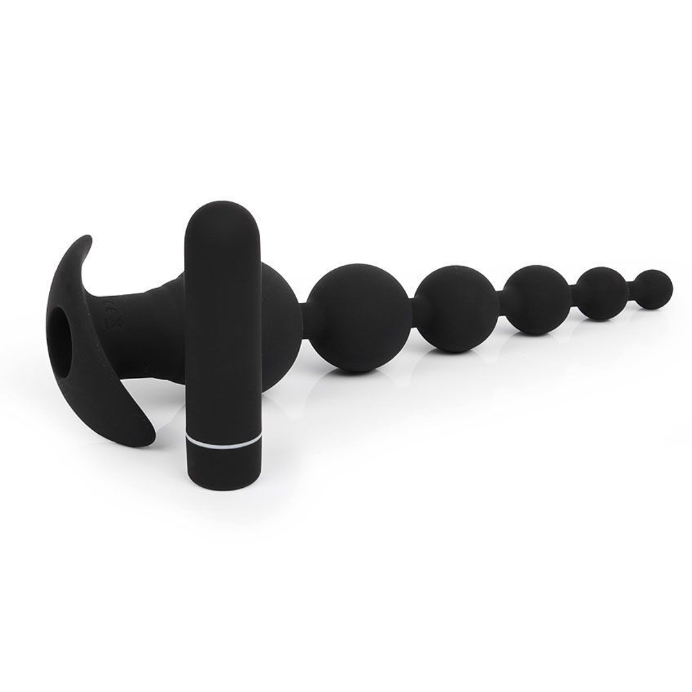 Черная анальная виброелочка TOWER с пультом ДУ - 20,7 см. (Цвет: черный)