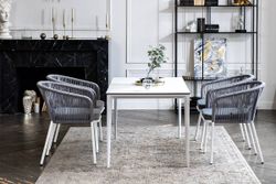 "Малага" обеденная группа на 4 персоны со стульями "Марсель", каркас белый, роуп светло-серый