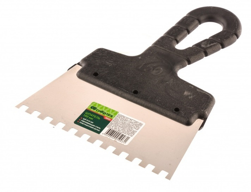 Шпатель 150мм, зуб 6х6мм, из нержавеющей стали, пластмассовая ручка, Сибртех, 85459