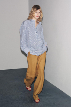 ZARA ПОПЛИНОВАЯ РУБАШКА В ПОЛОСКУ — ZW COLLECTION, БЕЛЫЙ/МОРСКОЙ СИНИЙ