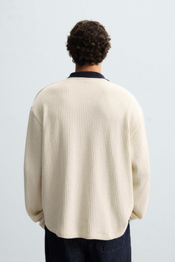 ZARA ТОЛСТОВКА С РЕЛЬЕФНЫМ УЗОРОМ И ШНУРКОМ, ЭКРЮ