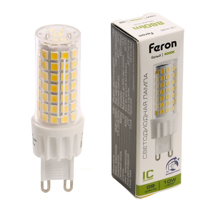 Лампа светодиодная диммируемая Feron LB-438 G9 10W 4000K 51742