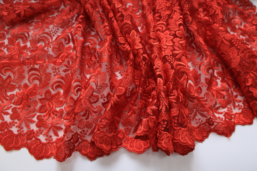 Вышивка на сетке красная