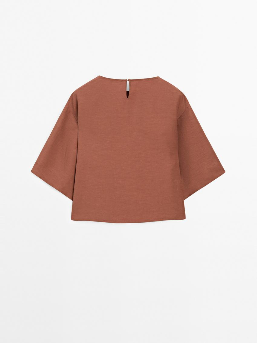 Massimo Dutti Топ свободного кроя с вышивкой, черепичный