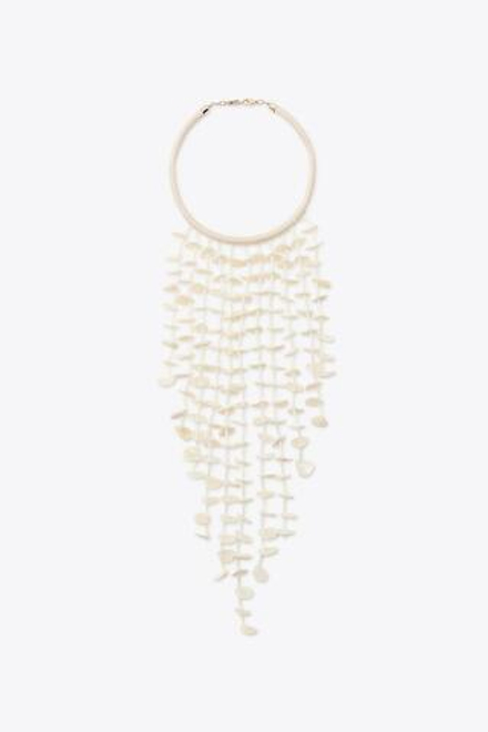 ZARA ОЖЕРЕЛЬЕ ИЗ ШНУРА С РАКУШКАМИ, ЭКРЮ