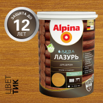 ЛАК АКРИЛОВЫЙ ВОДНО-ДИСП ALPINA АКВАЛАЗУРЬ Д/ДЕРЕВА ТИК, 0,9Л/0,90КГ