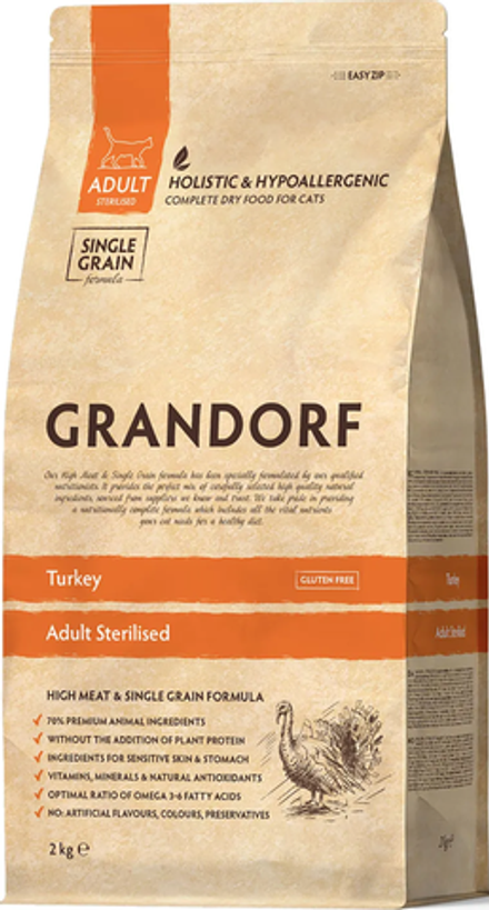 GRANDORF CAT 2кг. для Стерилизованных кошек Индейка