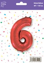 Шар (40''/102 см) Цифра, 6, Красный, 1 шт. в уп.