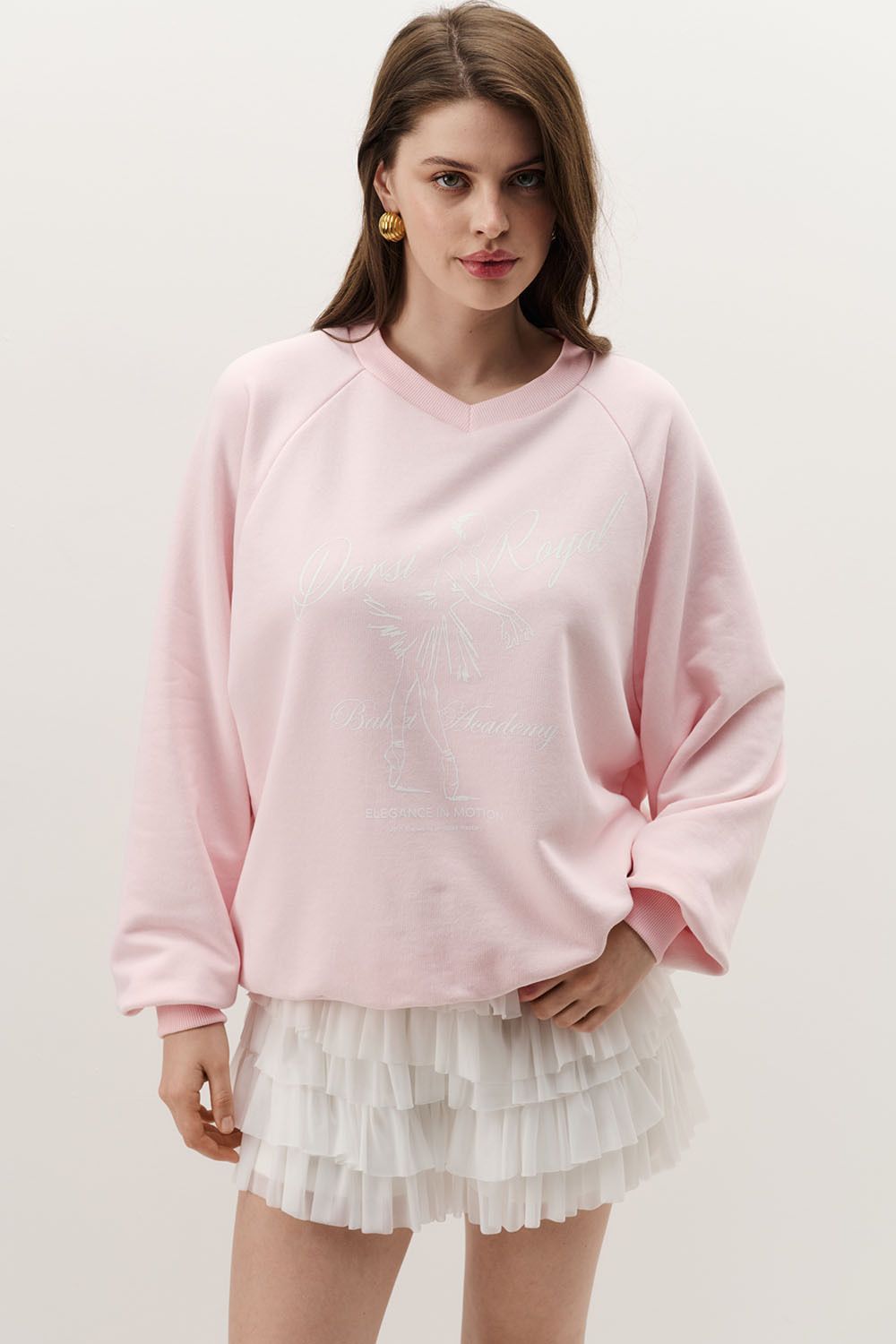 Свитшот с V-образным вырезом нежно-розового цвета