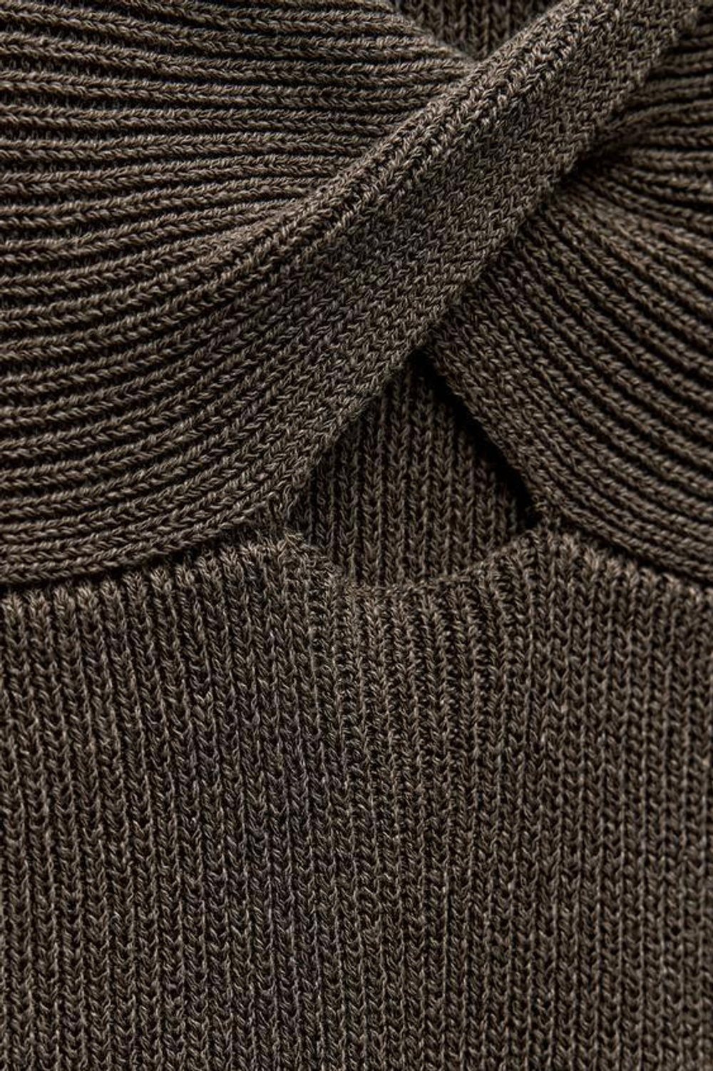 ZARA ОДНОТОННЫЙ ТРИКОТАЖНЫЙ ТОП ИЗ СМЕСОВОГО ЛЬНА С УЗЛОМ, ТЕМНЫЙ ХАКИ