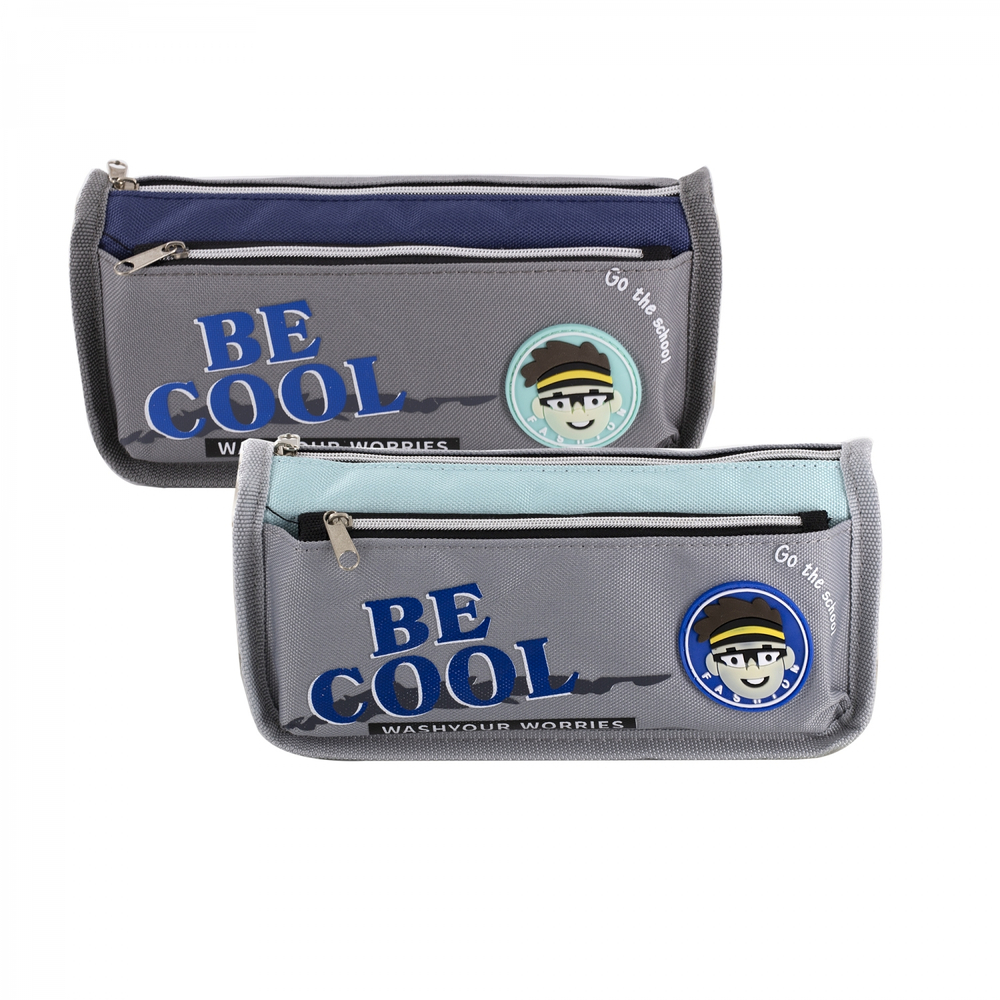 Пенал - косметичка Alingar, ПВХ, молния, боковой карман, 190 х 80 х 35 мм, "BE COOL", микс (голубой, синий, серый), европодвес