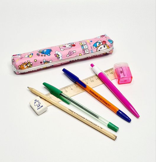 Школьный пенал с 2 отделениями, сиреневый, 11 предметов