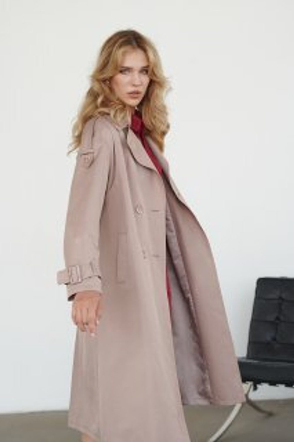 Тренч двубортный OVERSIZE бежевый