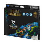 Карандаши цветные, Basir, деревянные, чёрный корпус, цветная упаковка, 72 шт