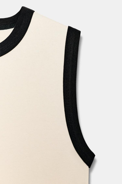 ZARA ФУТБОЛКА С КОНТРАСТНЫМИ ПОЛОСАМИ, ЖЕЛТОВАТО-БЕЛЫЙ