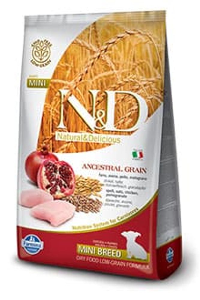 Сухой низкозерновой корм N&amp;D Low Grain для щенков мелких пород с курицей и гранатом 2,5кг