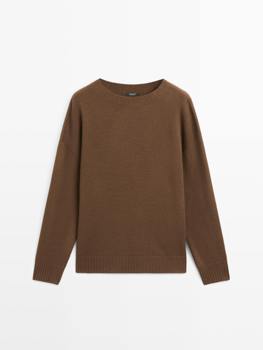 Massimo Dutti Свитер из смесовой шерсти с круглым вырезом, тоффи
