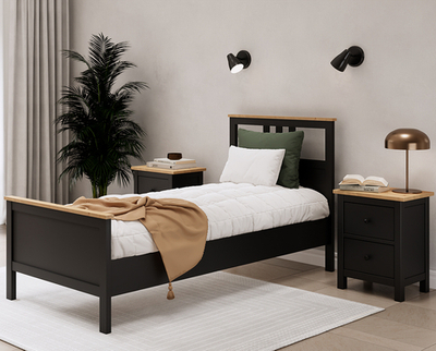 Односпальная кровать, Хемнэс/Кымор, 90х200см, черный/светло-коричневый