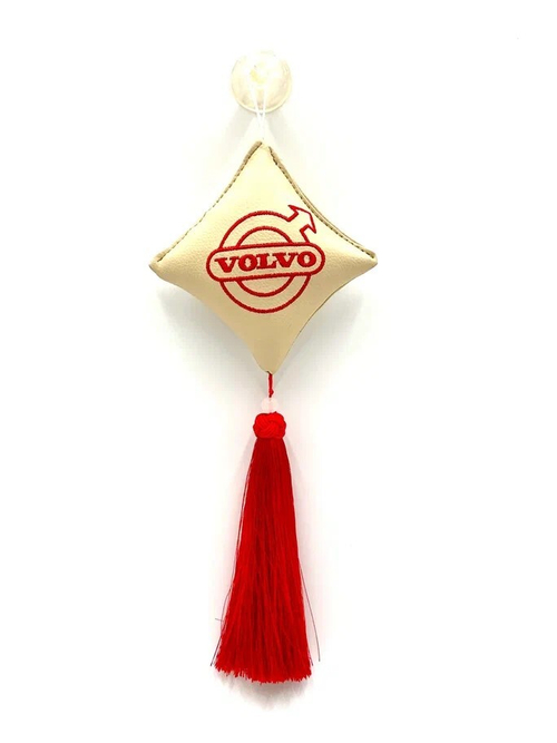 Ромб объемный на присоске VOLVO (экокожа, бежевый, красная вышивка, кисть)