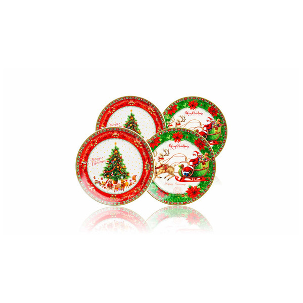 Набор из 4 тарелок закусочных 20см Дед Мороз на санях Lamart