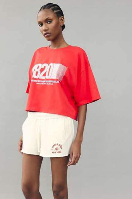 ZARA УКОРОЧЕННАЯ ФУТБОЛКА С НАДПИСЬЮ, КРАСНЫЙ