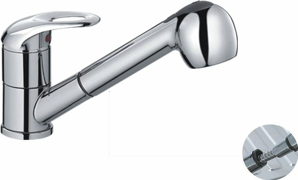 Смеситель для кухни, поворотный выдвижной излив, режим "душ", хром, Cron CN6003, хром