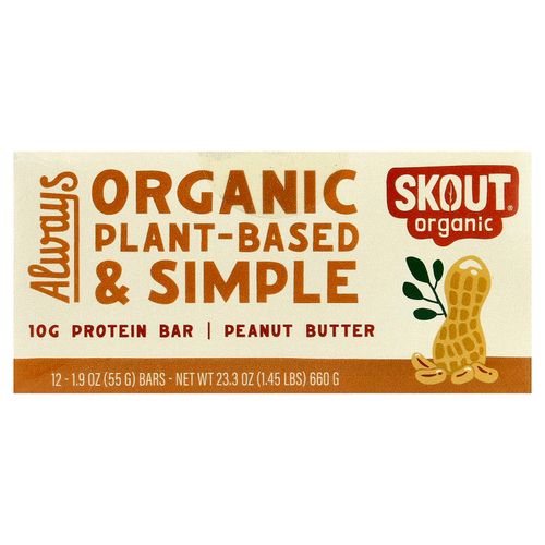 Skout Organic, протеиновый батончик, арахисовая паста, 12 батончиков по 55 г (1,9 унции)