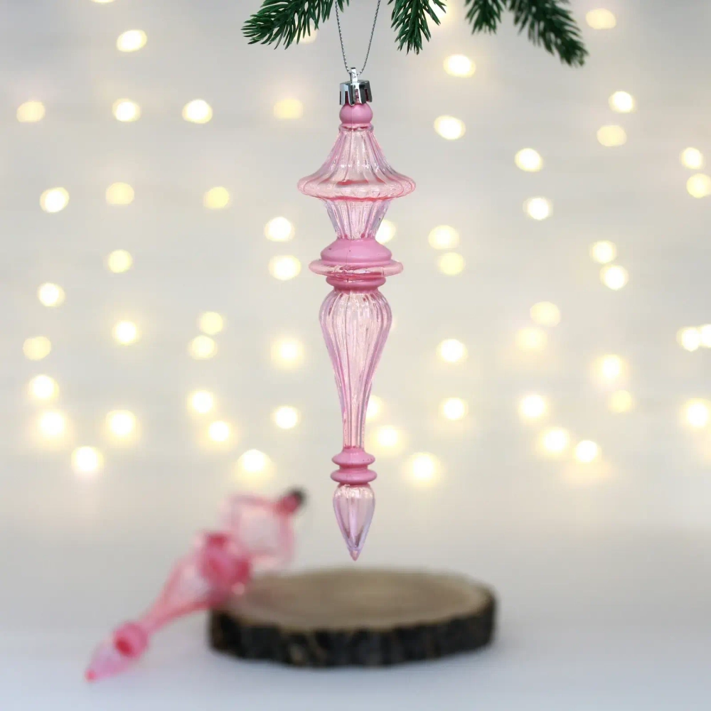 Елочные украшения «Изящные переливы» 4.5*4.5*19 см (набор 2 шт), Розовый