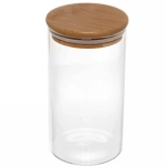 Банка для продуктов стеклянная 700мл «Хай-Тек» с бамбуковой крышкой 8,5*15см
