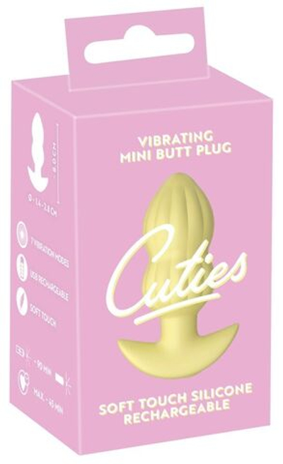 Желтая анальная пробка с вибрацией Cuties Vibrating Mini Butt Plug - 8 см. (Цвет: желтый)