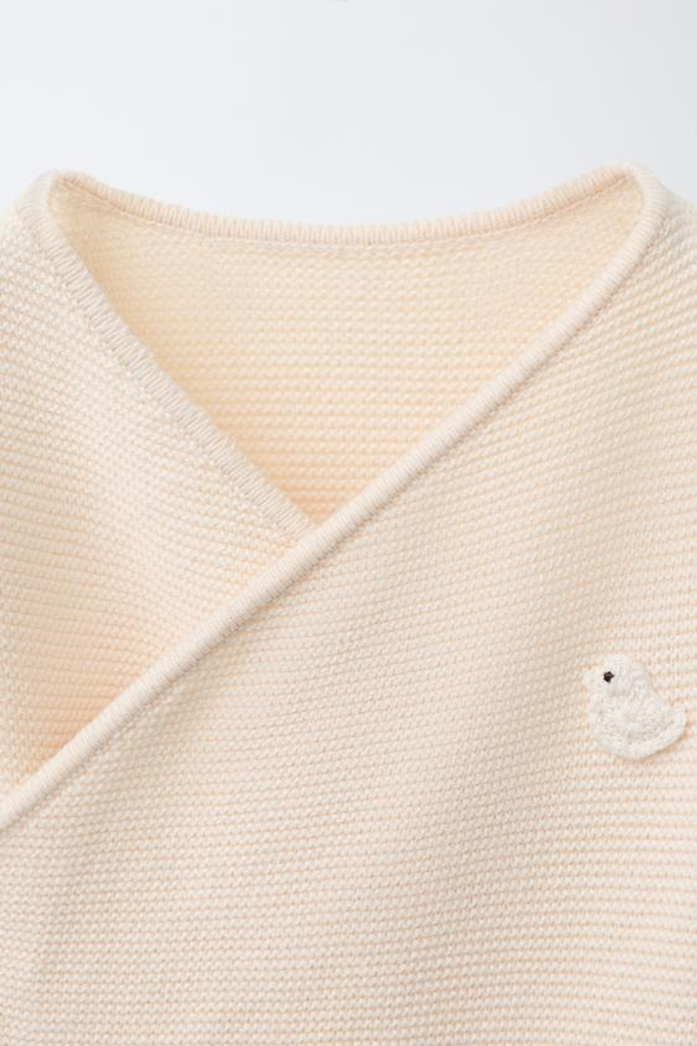 ZARA ТРИКОТАЖНОЕ КИМОНО С ВЫШИВКОЙ «УТЕНОК», КРЕМОВЫЙ