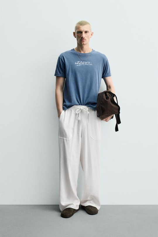 ZARA БРЮКИ RELAXED FIT В КЛЕТКУ, БЕЛЫЙ