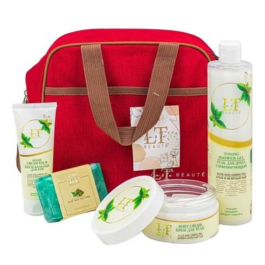 Набор Алоэ и Зеленый чай(термосумка LT-СB5.гель для душа.крем для тела.крем бальзам для рук.мыло мята и чайное дерево) La and Te beaute LT-25Bag