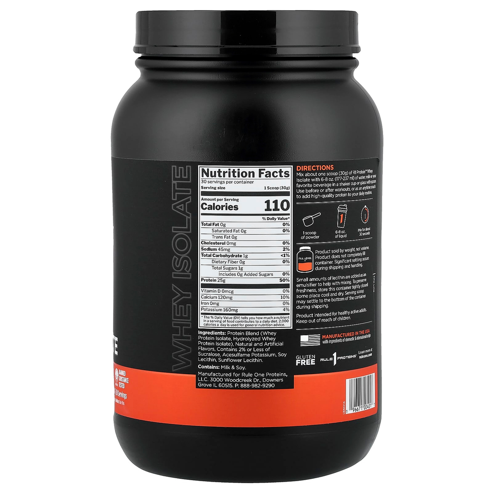 Rule One Proteins, R1 Protein™, сывороточный изолят, со вкусом ванильного крема, 900 г (1,98 фунта)