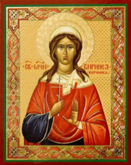 Икона на деревянной основе Виринея (Вероника) Едесская мц. 8х6 с тиснением золотой фольгой, в упаков