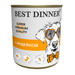 Влажный корм Best Dinner Super Premium для собак и щенков с 6 месяцев с индейкой, банка 340г