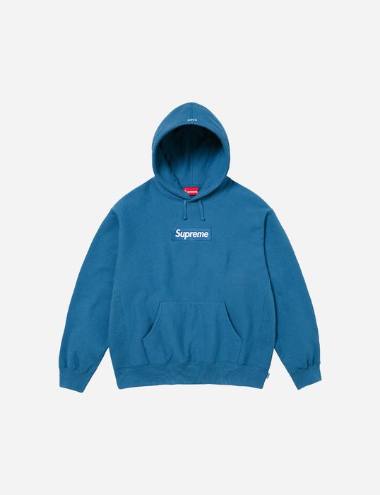Blue supreme hoodie red box logo 2025