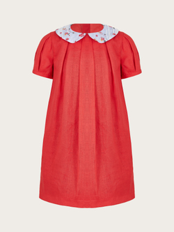 Льняное красное платье с воротничком "Орхидея"