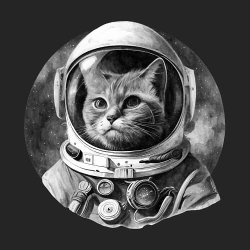 Принт PewPewCat с котом-космонавтом черный