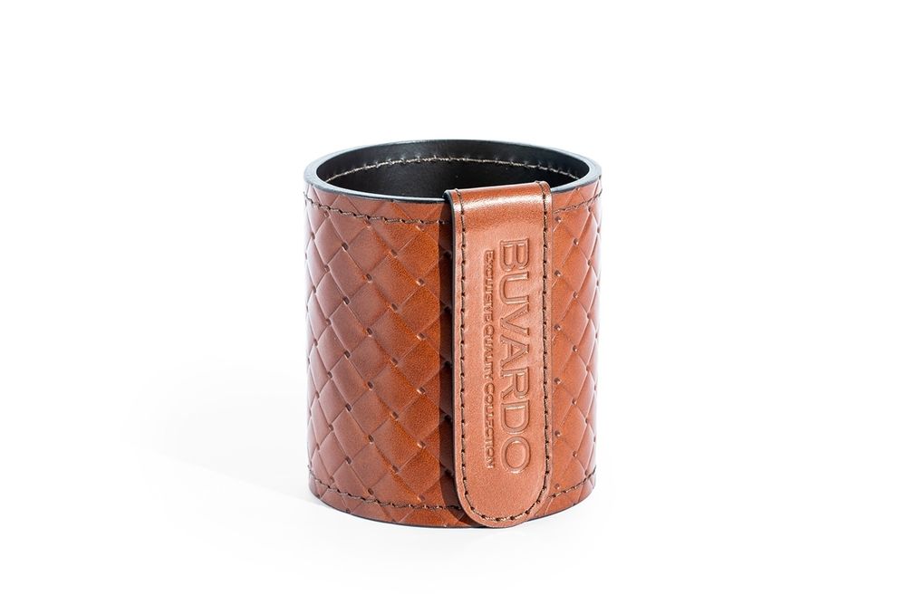 Подарочный офисный набор Дзен из кожи люкс FG Tan treccia/шоколад 8 предметов