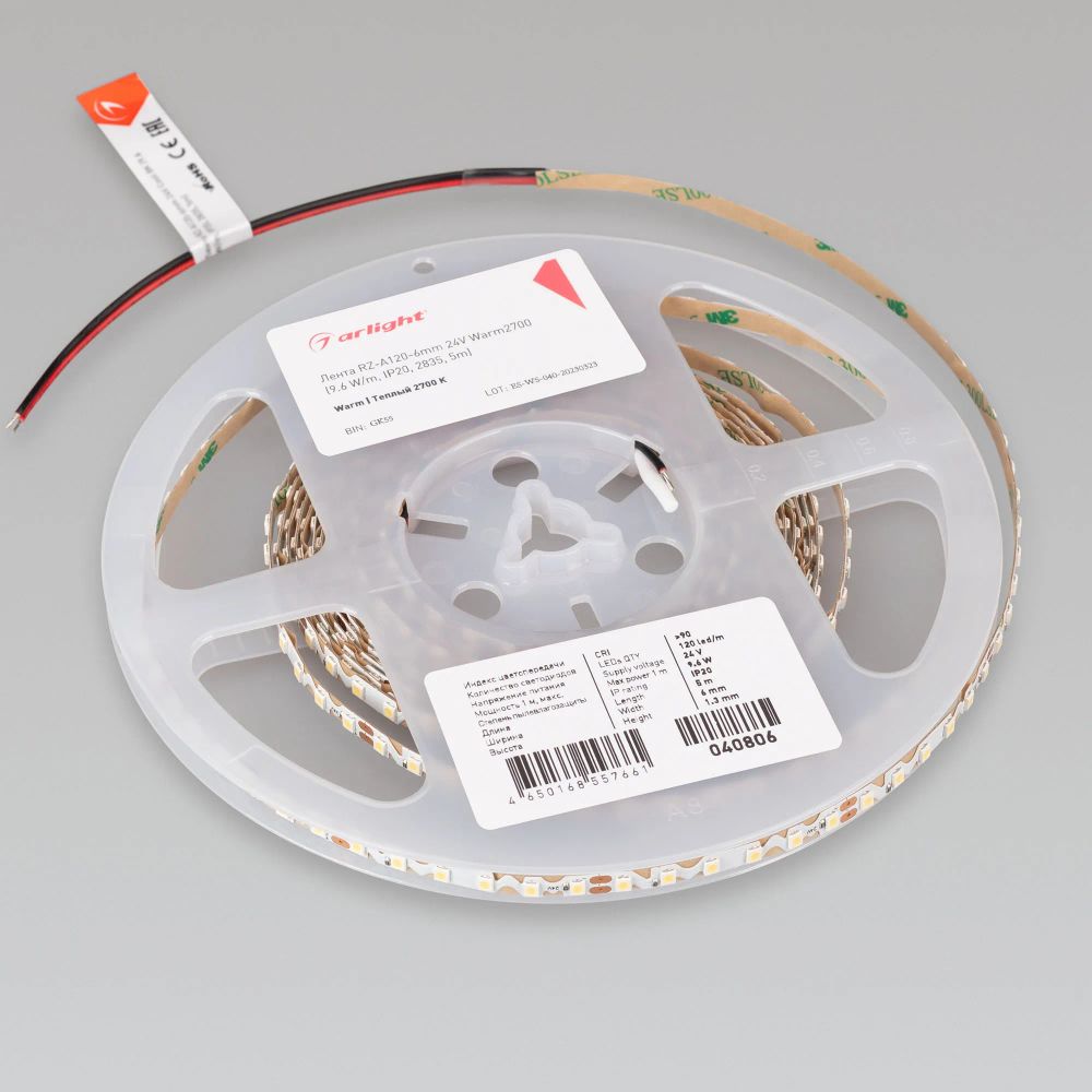 Светодиодная лента RZ-A120-6mm 24V Warm2700 (9.6 W/m, IP20, 2835, 5m) (Arlight, -) 040806