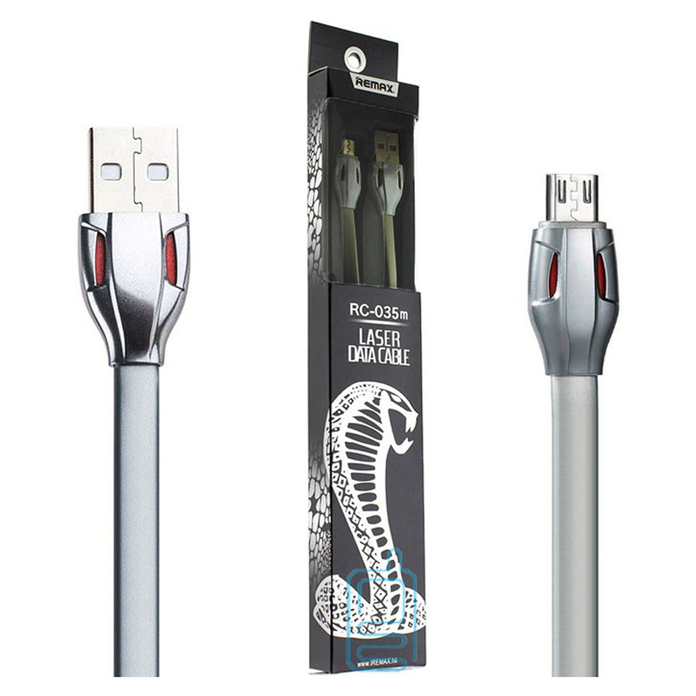 Кабель USB - MicroUSB Remax RC-035m (плоский, с подсветкой) Белый