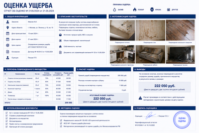 Оценка ущерба (при заливе, пожаре, краже и др. для предоставления в полицию и суд)