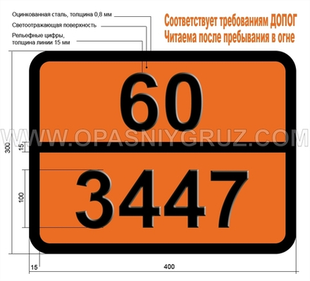 Табличка Опасный груз 60-3447 НИТРОКСИЛОЛЫ ТВЕРДЫЕ