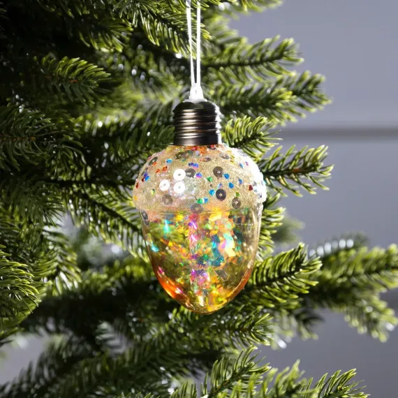 Ёлочный шар Жёлудь жёлтый 12 см., батарейки, 4 LED, свечение тёплое белое, Luazon Lighting (9594226)