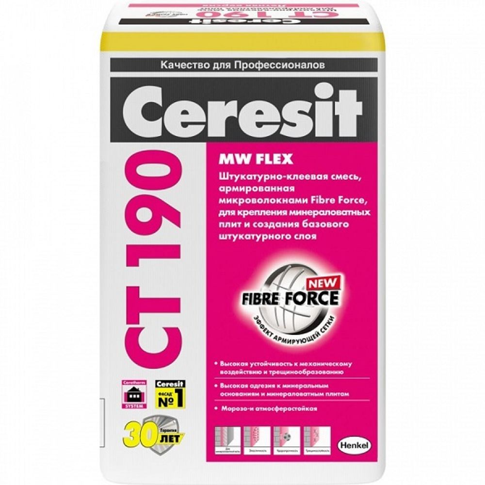 Штукатурно-клеевая смесь Ceresit CT190 для минваты 25 кг