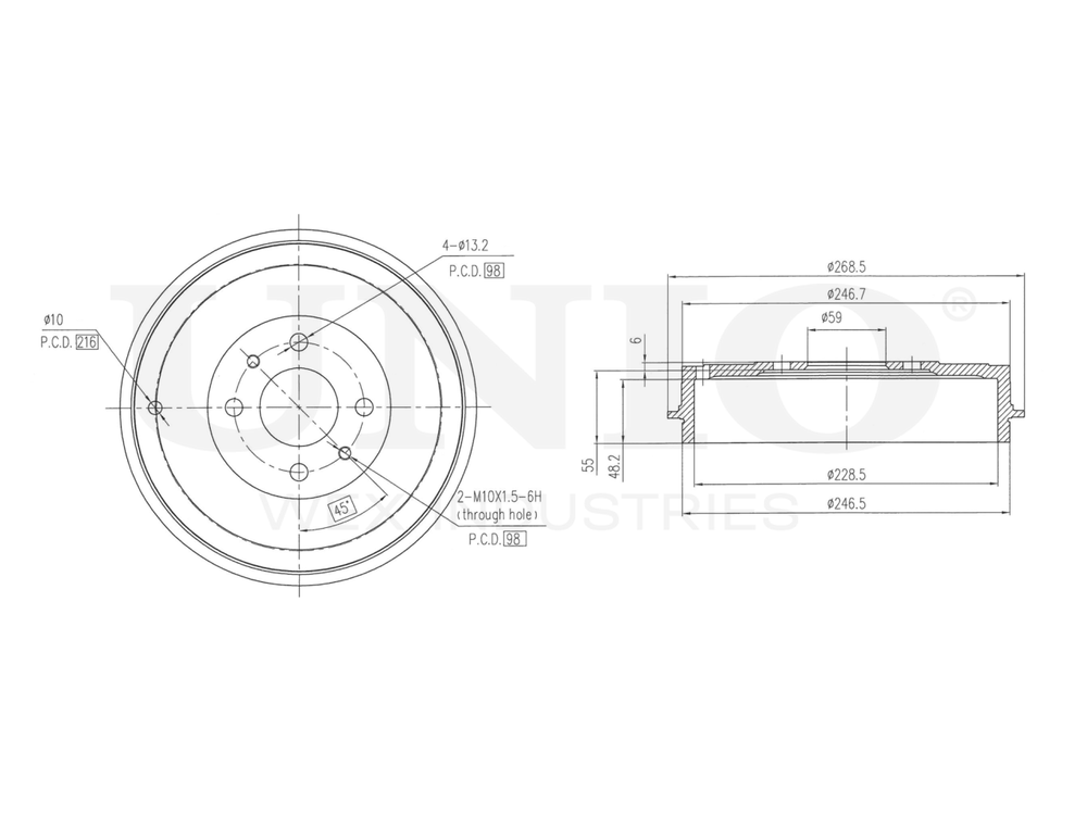 Барабан тормозной задний UNIO BRD-10018