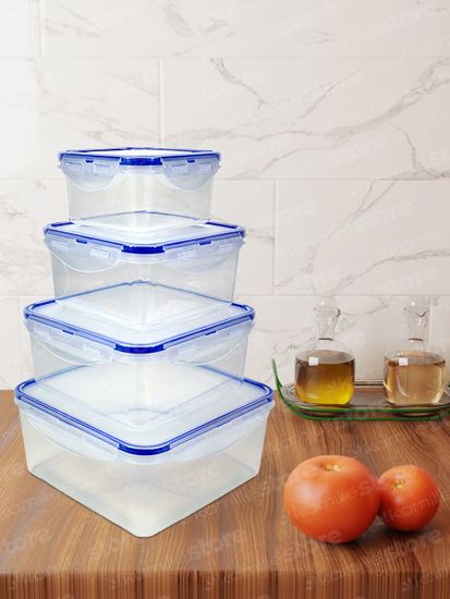 Набор герметичных контейнеров 4 шт. 0,4 л; 0,8 л; 1,35 л; 2 л. Kamille KM 20002 квадратные