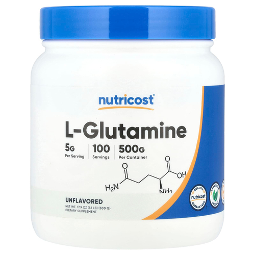 Nutricost, L-глютамин, без добавок, 500 г (17,9 унции)