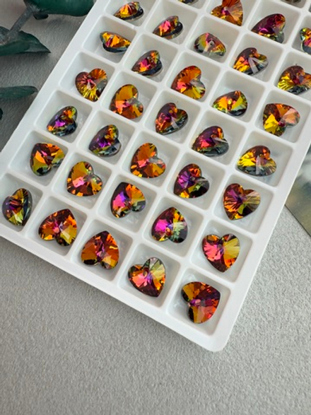 Подвеска сердце из хрустального стекла, heart 10 мм, 2 штуки, Огненный закат